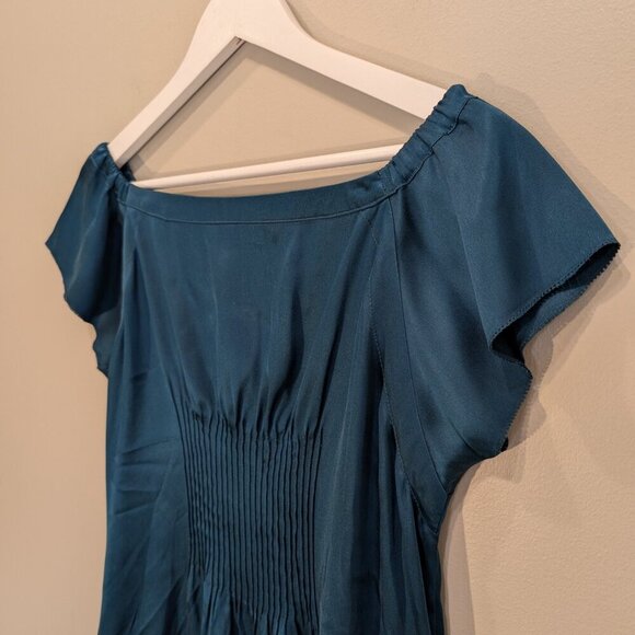 See by Chloe Silk Midi Dress Green Teal Holiday Party NYE Festive Glam - Size 8 - Picture 4 of 7